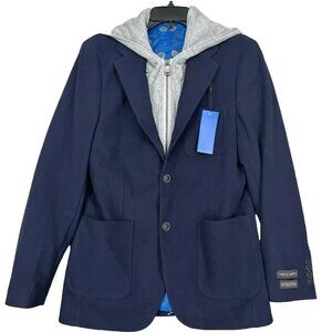 Vince Camuto Hooded Sport Coat 46R Slim-Fit Stretch Navy Blue Gray
